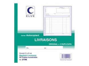 ELVE - Manifold Carnet de livraisons - 50 tripli - 21 x 21 cm