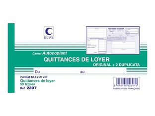 ELVE - Manifold Carnet de quittances de loyer - 50 tripli - 10,5 x 21 cm