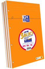 Oxford - Pack de 3 Blocs notes - A4 + - 160 pages - grands carreaux - perforés