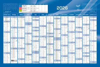 Quo Vadis - Calendrier horizontal 13 mois sur 1 face - 43 x 65 cm - bleu