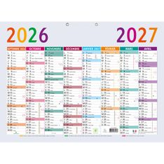 Calendrier Multicolore - 8 mois par face - 55 x 40,5 cm - 16 mois - Exacompta