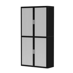 Armoire haute à rideaux EASY OFFICE - 110 x 204 x 41,5 cm - Corps noir - Rideaux et poignée blanc