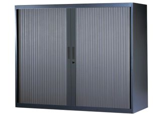 Armoire basse à rideaux - L120  x H105 x P43 cm - 2 tablettes - anthracite