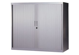 Armoire basse à rideaux - L120  x H105 x P43 cm - 2 tablettes - silver