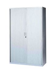 Armoire haute à rideaux - L120  x H198 x P43 cm - 4 tablettes - gris clair