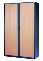 Armoire haute à rideaux - L120  x H198 x P43 cm - 4 tablettes - corps anthracite / porte hêtre