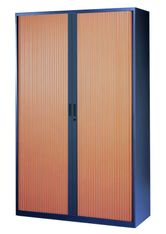 Armoire haute à rideaux - L120  x H198 x P43 cm - 4 tablettes - corps anthracite / porte mersisier