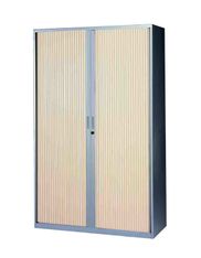Armoire haute à rideaux - L120  x H198 x P43 cm - 4 tablettes - corps silver / porte chêne clair
