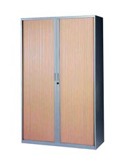 Armoire haute à rideaux - L120  x H198 x P43 cm - 4 tablettes - corps silver / porte hêtre