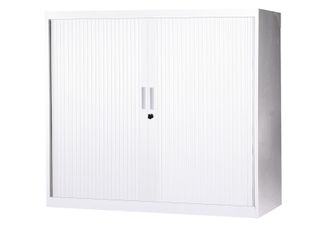 Armoire mi-haute à rideaux - L120  x H105 x P43 cm - 2 tablettes - blanc