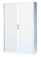 Armoire haute à rideaux - L120  x H198 x P43 cm - 4 tablettes - blanc