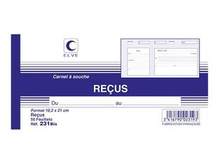 ELVE - Manifold Carnet de reçus - 50 dupli - 10,5 x 21 cm