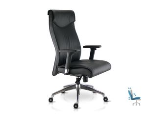 Fauteuil de bureau ergonomique BRIDGER en cuir -  accoudoirs réglables 4D - avec têtière - noir