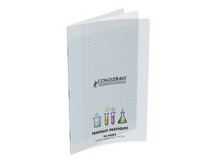 Conquérant Classique - Cahier polypro de travaux pratiques (TP) - A4 (21x29,7cm) - 96 pages - grands carreaux (Seyes)/uni - transparent