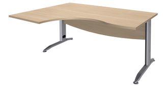 Bureau compact à gauche IDRA - L180 cm - Pieds alu - plateau imitation Chêne clair (Pieds de renfort obligatoire à rajouter - non inclus)