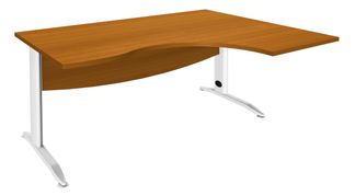 Bureau compact à droite IDRA - L160 cm - Pieds blanc - plateau imitation Merisier (Pieds de renfort obligatoire à rajouter - non inclus)