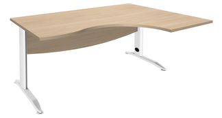 Bureau compact à droite IDRA - L160 cm - Pieds blanc - plateau imitation Chêne clair (Pieds de renfort obligatoire à rajouter - non inclus)