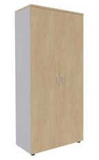 Armoire haute IDRA/DUAL - H180 x L80 x P47 - 2 portes - Corps alu - Portes et dessus imitation Chêne Clair