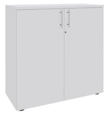 Armoire mi-haute IDRA/DUAL -  L80 x H102 x P47 - 2 portes - 2 tablettes métal DS - Corps blanc - Portes et dessus blanc perle