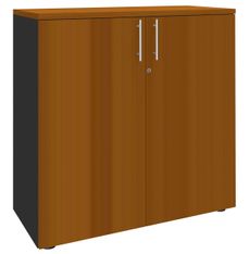 Armoire mi-haute IDRA/DUAL -  L80 x H102 x P47 - 2 portes - 2 tablettes métal DS - Corps anthracite - Portes et dessus Merisier