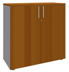 Armoire mi-haute IDRA/DUAL -  L80 x H102 x P47 - 2 portes - 2 tablettes métal DS - Corps alu - Portes et dessus Merisier