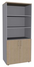 Bibliothèque haute IDRA/DUAL  avec 2 portes basses - L80 x H180 x P47 - Corps alu - Portes et dessus imitation Chêne clair