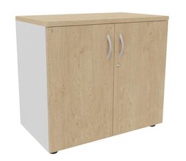 Armoire basse IDRA/DUAL - H72 x L80 x P47 - 2 portes - Corps blanc - Dessus et portes imitation Chêne clair