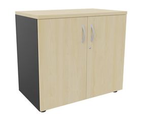 Armoire basse IDRA/DUAL - H72 x L80 x P47 - 2 portes - Corps anthracite - Dessus et portes imitation Erable