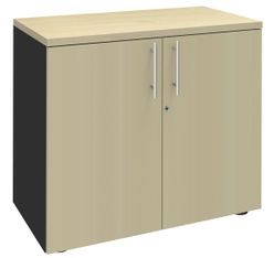 Armoire basse IDRA/DUAL - H72 x L80 x P47 - 2 portes - Corps anthracite - Dessus et portes imitation Erable