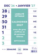 Optivision Wire-O - Calendrier 1 semaine sur 2 pages - caractères agrandis - 21 x 29,7 cm - Brepols