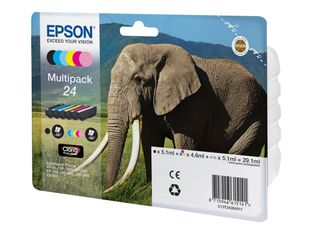 Epson 24 Eléphant - Pack de 6 - noir, cyan, cyan clair, magenta, magenta clair, jaune - cartouche d'encre originale