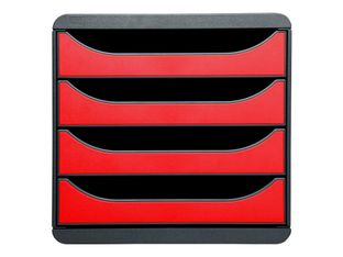 Exacompta BigBox - Module de classement 4 tiroirs - noir/rouge carmin