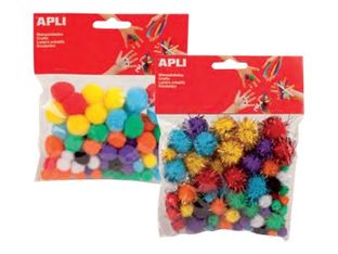 Apli - 78 pompons - coloris assortis brillants