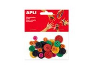 Apli - 30 Boutons artisanaux - bleu, jaune, rouge, vert, orange, rose - bois