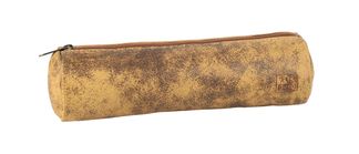 Trousse ronde Oxford - 1 compartiment - cuir vintage beige