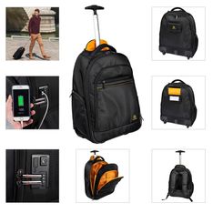 Exacompta Exactive - Sac à dos à roulettes pour ordinateur portable 15,6" - noir, orange