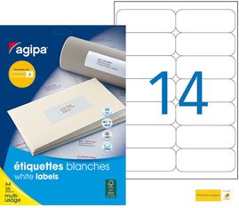 Apli Agipa - 350 Étiquettes adhésives blanches multi-usages - 99,1 x 38,1 mm - coins arrondis - réf 119611