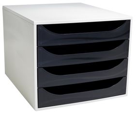 Exacompta Ecobox - Module de classement 4 tiroirs - gris/noir