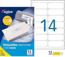 Apli Agipa - 1400 Étiquettes adhésives blanches multi-usages - 99,1 x 38,1 mm - coins arrondis - réf 118986