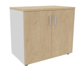 Armoire basse INEO/LEVEL/STEELY/WOODY - H72 x L80 x P47 - Corps blanc - Dessus et portes Imitation Chêne clair