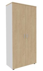 Armoire haute INEO/LEVEL/STEELY/WOODY - L80 x H180 x P47 - 2 portes - Corps blanc - Portes et dessus imitation Chêne clair