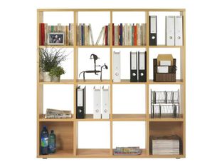 Bibliothèque haute CUBIC - L160 x H163 x P30 cm - 16 Cases - imitation Chêne clair