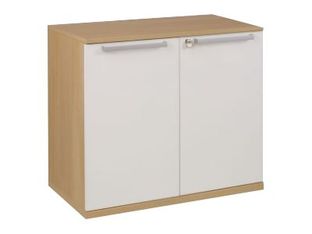 Armoire mi-haute SLIVER - L80 x H75 x P45 - 2 portes - Chêne fil et blanc