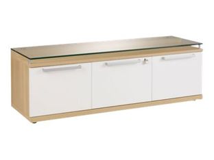 Banc SLIVER - L135 x H46 x P45 - 1 tiroir pour dossiers suspendus et 2 portes - Chêne et blanc