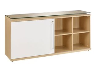 Crédence SLIVER - L160 x H80 x P45 - 1 porte coulissante - Chêne fil et blanc