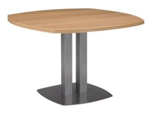 Table de réunion carrée SLIVER - L115 x H75 x P115 - 4 côtés courbes - Chêne fil et blanc