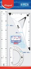 Maped - Kit de traçage 3 pièces : règle 30 cm, équerre 2 en 1, rapporteur 180°