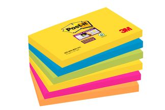 Post-it - 6 Blocs notes Super Sticky Rio - couleurs vives assorties - 76 x 127 mm