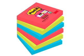 Post-it - 6 Blocs notes  de 90 feuilles Super Sticky Bora Bora - 3 couleurs assorties - 76 x 76 mm