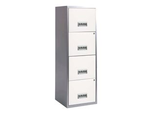 Classeur 4 tiroirs pour dossiers suspendus - 125,6 x 40 x 40 cm - alu/blanc